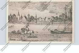 4047 DORMAGEN - ZONS, Historische Ansicht 1620, Rheinschiff - Treidler - Dormagen