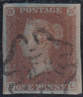 GRAN BRETAGNA 1841 1d RED  LETT. HL  PLATE 14  SUPERB USED STAMP - Used Stamps