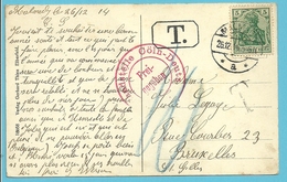 Kaart Met Duitse Zegel Met Stempel MALMEDY Op 26/12/14 Naar BRUXELLES, Getaxeerd (taxe) + Stempel FREIGEGEBEN COLN-DEUTZ - OC55/105 Eupen & Malmédy