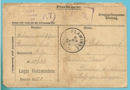 Kaart KRIEGSGEFANGENEN-SENDUNG LAGER HOLZMINDEN / PRISONNIER CIVIL BELGE , Stempel FLAWINNE - Krijgsgevangenen