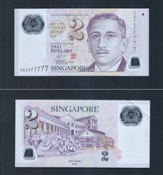 Banknote - AU Repeater Lucky Number Singapore $2 Banknote 3BZ877777 (#168) - Singapur