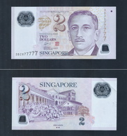 Banknote - AU Repeater Lucky Number Singapore $2 Banknote 3BZ877777 (#168) - Singapour