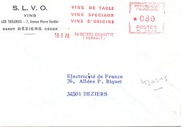 HERAULT - Dépt N° 34 = BEZIERS 1976 = FLAMME ROUGE = EMA = VINS SLVO - Vins & Alcools