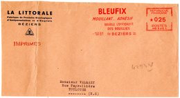 HERAULT - Dépt N° 34 = BEZIERS 1961 = FLAMME ROUGE = EMA = BLEUFIX / LA LITTORALE - Vins & Alcools