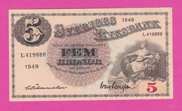 SUEDE  Billet  5 Kronor 1949  Pick 33af  A U - Schweden