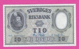 SUEDE  Billet  10 Kronor 1955  Pick 43c  UNC - Sweden