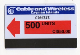 CAYMAN ISLANDS REF MV CARDS CAY-AU3 AUTELCA 500U  Année 1986 CN : CI04313 RED Arrow - Cayman Islands
