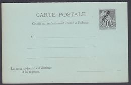 1892. GUYANE. CARTE POSTALE COLONIES POSTES REPUBLIQUE FRANCAISE. Double. 10 C. + 10 ... () - JF322150 - Cartas & Documentos