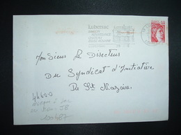 LETTRE TP SABINE 1,40 ROUGE OBL.MEC.29-5 1981 19 LUBERSAC + TRI INDEXATION BARRES ROSES Marque à Sec: J 8 - Lettres & Documents