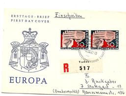 Lie092 / LIECHTENSTEIN - Europamarke 1962 Vom Ersttag Im Paar Per Einschreiben Nach Stuttgart - Cartas & Documentos