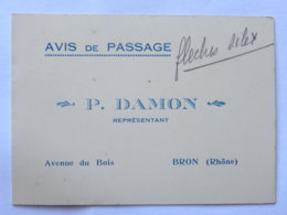 Delcampe - (69) Rhône - BRON - Carte Commerciale, Avis De Passage, P. DAMON Représentant, Avenue Du Bois - Orfèvrerie - Bron