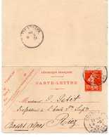 - Carte-Lettre CHARMES Pour RIEZ 2.5.1909 - 10 C. Rouge Type Semeuse Camée - Modèle 848 - - Letter Cards
