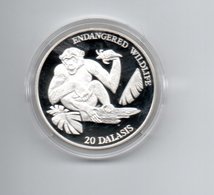 GAMBIA 20 DALASIS ZILVER PROOF 1994 ENDANGERED WILDLIFE CHIMPANSEE - Gambie