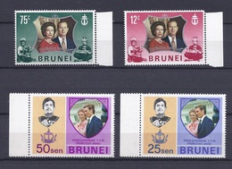 BRUNEI 1972 1973 SILVER WEDDING ROYAL WEDDING QUEEN ELIZABETH PRINCE CHARLES MNH - Brunei (1984-...)