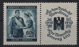 Bohmen Und Mahren 1940, "Deutsche Rote Kreuz" 60h Postfrisch/unmounted Mint With Coupon - Interesting - Ungebraucht