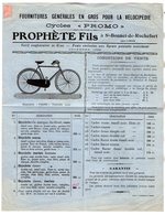 VP17.035 - Document / Pub - Fournitures Générales Pour Vélocipèdie ( Vélo ) PROPHETE Fils à SAINT BONNET DE ROCHEFORT - Sports & Tourism