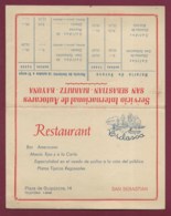 190420 - ESPAGNE SAN SEBASTIAN Carte Double Restaurant BIDASOA Plaza De Guipuzcoa Plan Horaire Bus Autocar - Guipúzcoa (San Sebastián)