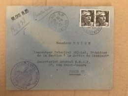 LSC Recommandée De 1945 Avec Cachet Militaire Du Ravitaillement Général Du Loir Et Cher - Blois Jardin Cheminot SNCF - WW II