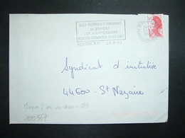 LETTRE TP LIBERTE 1,60 ROUGE OBL.MEC.25-5 1982 90 BELFORT RP + TRI INDEXATION BARRES ROSES Marque à Sec 09 - Covers & Documents