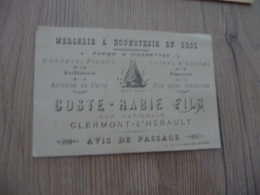 Carte CDV Pub Publicitaire Coste Rabie Fils Clermont L'Hérault Mercerie Bonneterie .... - Advertising