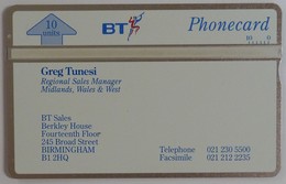 UK - Great Britain - BT & Landis & Gyr - Visiting - Business Card - Greg Tunesi - BTV073 - Without Control - BT Général