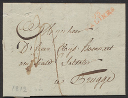 Précurseur - LAC Datée De Mechelen (1812) + Obl Linéaire 93 / MALINES Et Port "4" > Brugge - 1794-1814 (Französische Besatzung)