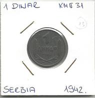 C1 Serbia 1 Dinar 1942. KM#31 (German Occupation WW2 ) - Serbien