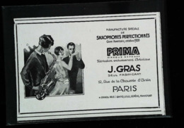 Publicité Manufacture Saxophone  Prima  J. GRAS  Genre Américain   - Coupure De Presse (illustration) De 1928 - Strumenti Musicali