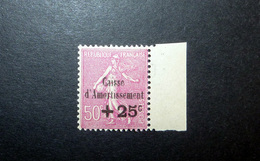 FRANCE 1929 N°254 ** (CAISSE D'AMORTISSEMENT 3ÈME SÉRIE. SEMEUSE LIGNÉE. +25C SUR 50C ROSE-LILAS) - Caisse D'Amortissement