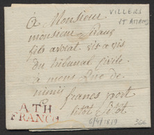 LAC Datée De Villers-St-Amand (1819) + Obl Linéaire ATH / FRANCO, Manusc. "Franc Port" Et "Sitot Sitot" > Mons - 1815-1830 (Dutch Period)