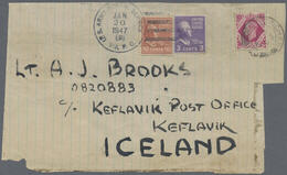 1947, Parcel Front GB To Iceland. Combination U.S + GB 8d Cancelled By Cds " BIRMINGHAM 6 JA 47 " To KEFLAVIK, Iceland - Covers & Documents