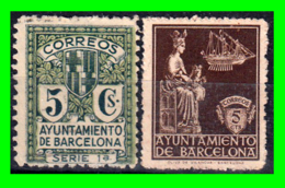 ESPAÑA 2 SELLOS AYUNTAMIENTO DE BARCELONA SELLOS DE RECARGO AÑO 1929 - 1936 - Barcelona