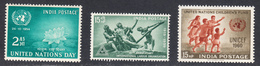 India 1954,1959,1960 UN Day, Unicef, ILO, Mint No Hinge, Sc# , SG ,Mi - Unused Stamps