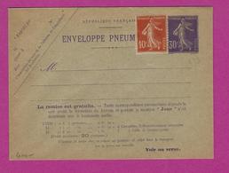 ENTIERS POSTAUX EPP3 SEMEUSE ENVELOPPE PNEUMATIQUE AVEC COMPLÉMENT SEMEUSE 138 - Neumáticos