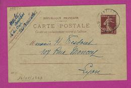 ENTIERS POSTAUX CARTE POSTALE TYPE SEMEUSE 20 Ct Obl ANTIBES - Cartes Postales Types Et TSC (avant 1995)