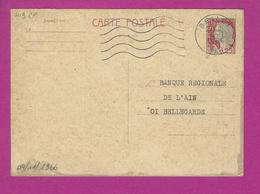 ENTIERS POSTAUX CARTE POSTALE  TYPE MARIANNE DECARIS Obl BELLEY - Cartes Postales Types Et TSC (avant 1995)