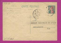 ENTIERS POSTAUX CARTE POSTALE  TYPE SEMEUSE LIGNEE DE PIEL Obl BRENOD - Cartes Postales Types Et TSC (avant 1995)