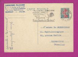 ENTIERS POSTAUX CARTE POSTALE  TYPE SEMEUSE LIGNEE DE PIEL Obl NANCY GARE - Standard Postcards & Stamped On Demand (before 1995)