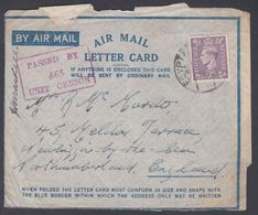 194?. LETTERCARD  PASSED BY 563 UNIT CENSOR. Coverfront With 3 D. EGYPT. To England. () - JF322817 - Lettres & Documents