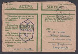 1942. ACTIVE SERVICE RAF CENSOR 63. From EGYPT 13. FE. 42 POSTAGE PREPAID To Dunham, ... () - JF322825 - Lettres & Documents