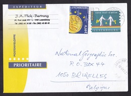 Luxembourg: Stationery Cover To Belgium, 2005, 1 Extra Stamp, Trade Union, Coin, Currency, Money (damaged At Back) - Cartas & Documentos