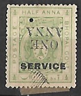 India (bhopal) : 1935 - 36 1a On ½a Sg O. 326a Surch. Inverted (cat. £50) Used. Little Hole In Stamp - Bhopal