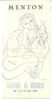 MENTON . PROGRAMME . 7 EM FESTIVAL DE LA MUSIQUE 1956 . JEAN COCTEAU DEDICACE - Handtekening