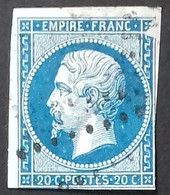 N° 14 B 20 Ct Bleu Avec VARIETE GRANDE ENCOCHE TRIANGULAIRE En Dessous Du Fleuron Nord-Est (position 35 C 1) - 1853-1860 Napoléon III.