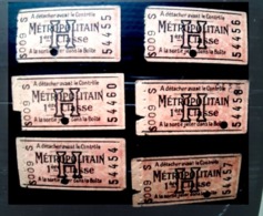 METRO TICKET DE METRO 1° CLASSE VERS 1900  SIX TICKETS PERFORES  SERIE  H    S 009 DOS OBLITERES - Other & Unclassified