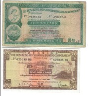 Hongkong And Shanghai Banking Corporation 5 Dollars 1967 + 10 Dollars 1973LOTTO 2704 - Hong Kong