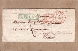 BELGIQUE - LETTRE DE ATH  POUR PARIS , CACHET ROUGE ENTREE BELG 3 PAR VALENCIENNES + MARQUE R. FRONT + TAXE - 1848 - 1830-1849 (Belgique Indépendante)