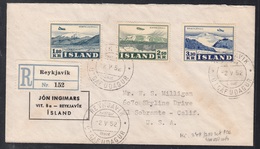 ISLANDA 1952 POSTA AEREA FDC SET UNIFICATO A27/A29 SU RACCOMANDATA PER U.S.A. DEL 2.5.1952 SPLENDIDA - Posta Aerea