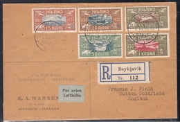 ISLANDA 1930 POSTA AEREA FDC SET UNIFICATO A4/A8 SU RACCOMANDATA PER ENGLAND  DEL 1.6.1930 SPLENDIDA - Luchtpost