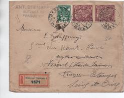 1923 - ENVELOPPE RECOMMANDEE De KRALOVSKE VINOHRADY Pour VESOUL -> REEXPEDIEE à ETAMPES - Storia Postale